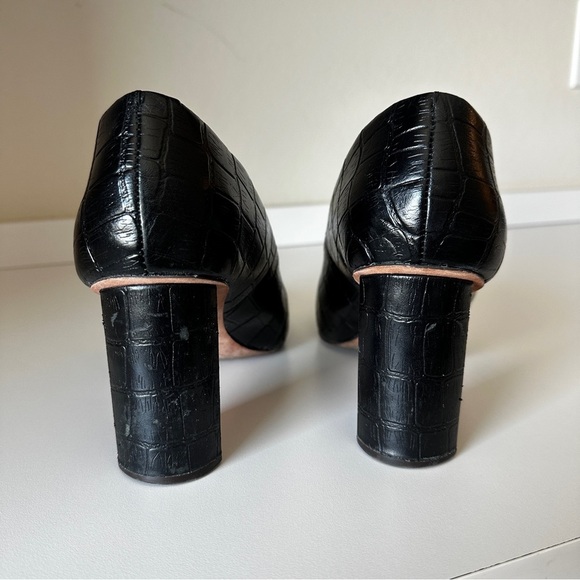 Ad & Daughter Esmea Black Croc-Embossed Leather Block Heel Pumps – Size 10 - Picture 3 of 12